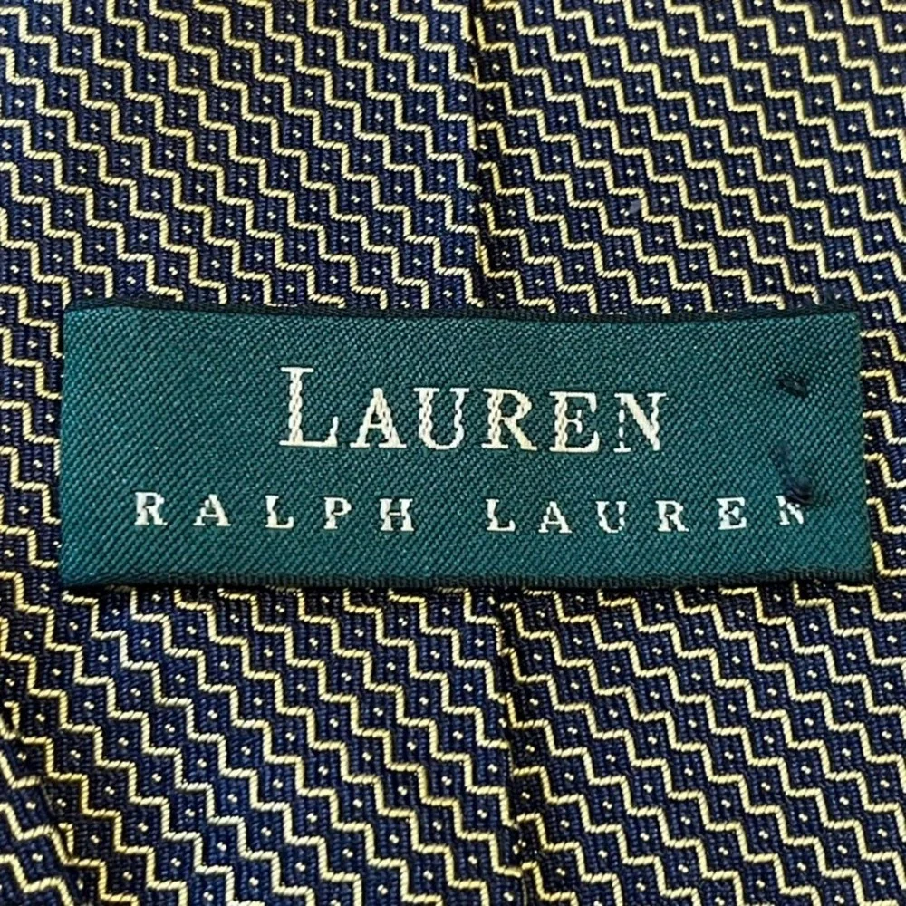 Lauren Ralph Lauren Necktie Mens Navy Blue Gold‎ Silk Geometric Tie Heritage